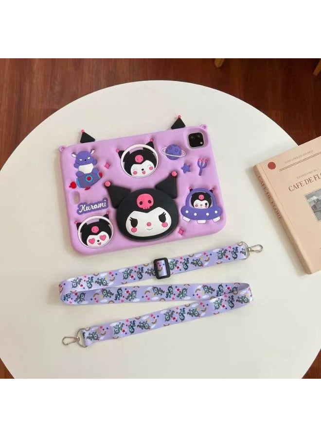 Cartoon 3D Silicon Handle Stand Cover For iPad Air 11 Inch (M3/M2-2025/2024), iPad Air 5th/4th Generation Case (2022/2020) 10.9 Inch, Funda Case (With Rope) (Kuromi) - Image 2